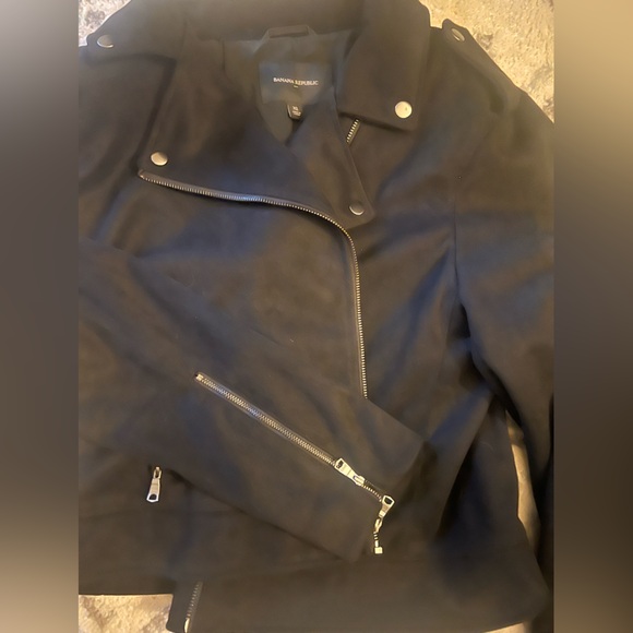 EUC FAUX SUEDE BANANA REPUBLIC BLACK MOTO STYLE JACKET SZ XL! - Picture 3 of 8